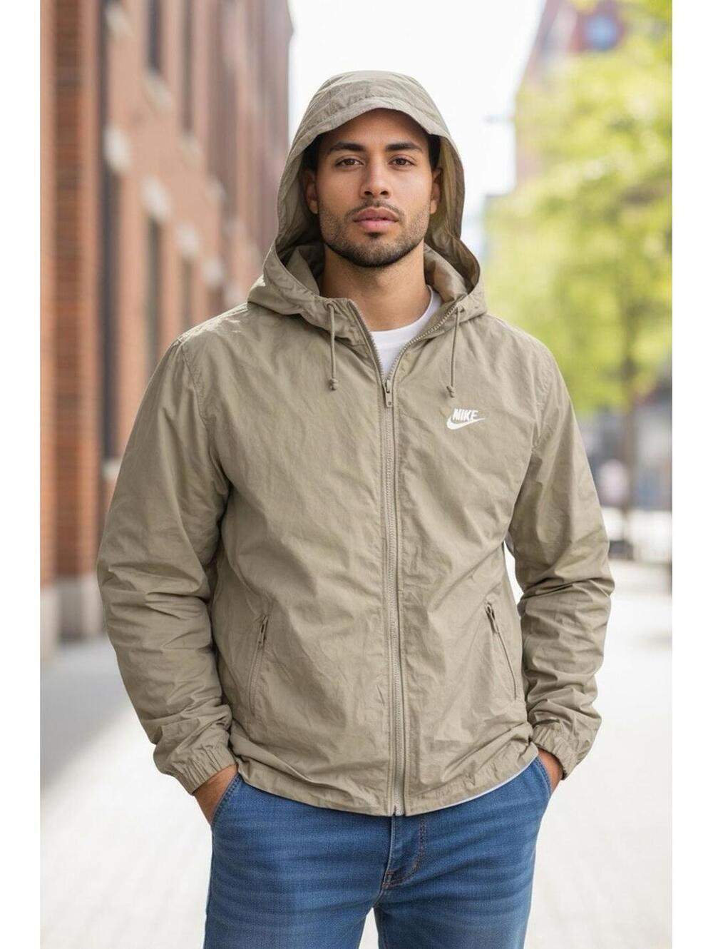 Nike Club Full-Zip Woven Long Sleeve Hooded Jacket Khaki Beige FB7397-247 Sz XL
